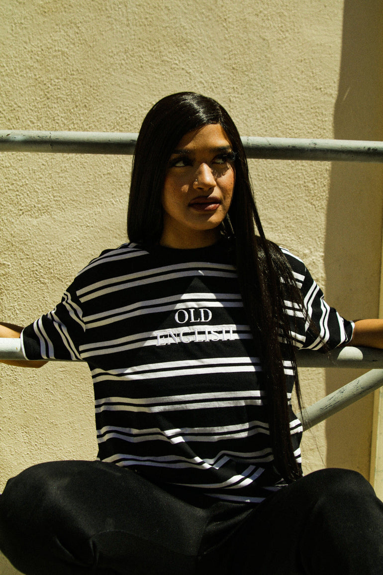 Stripe Embroidered Tee Old English Brand